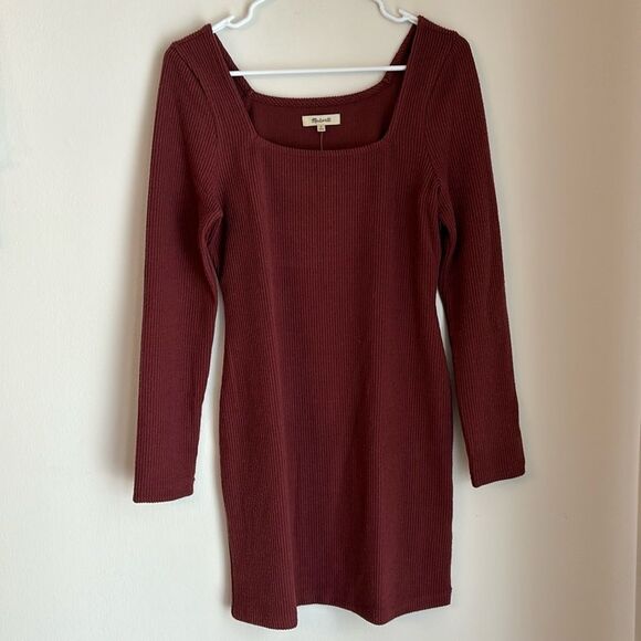 Madewell Women’s Ribbed long sleeve square neck Bodycon Mini Dress size M NWT! - Picture 2 of 8